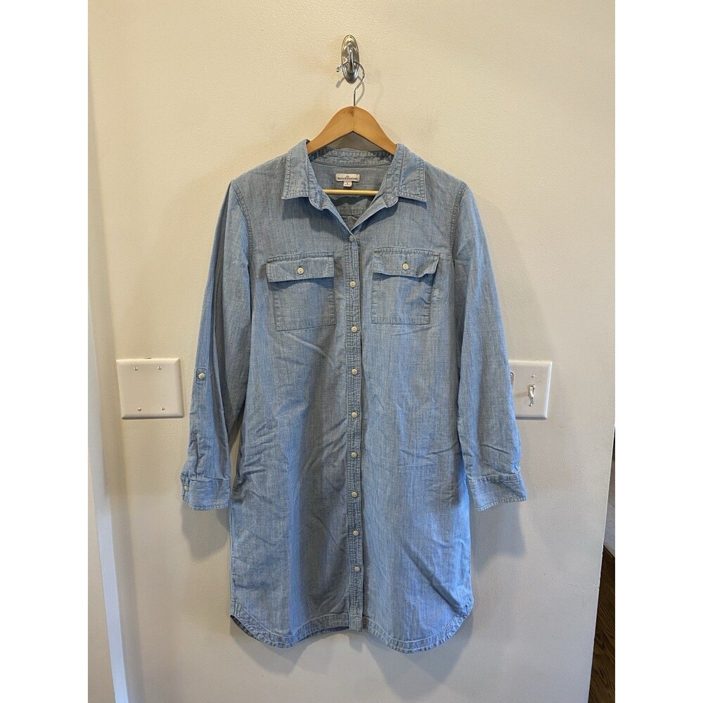L.L. Bean Women's 100% Cotton Denim Shirt Dress Size Large Blue Button Down